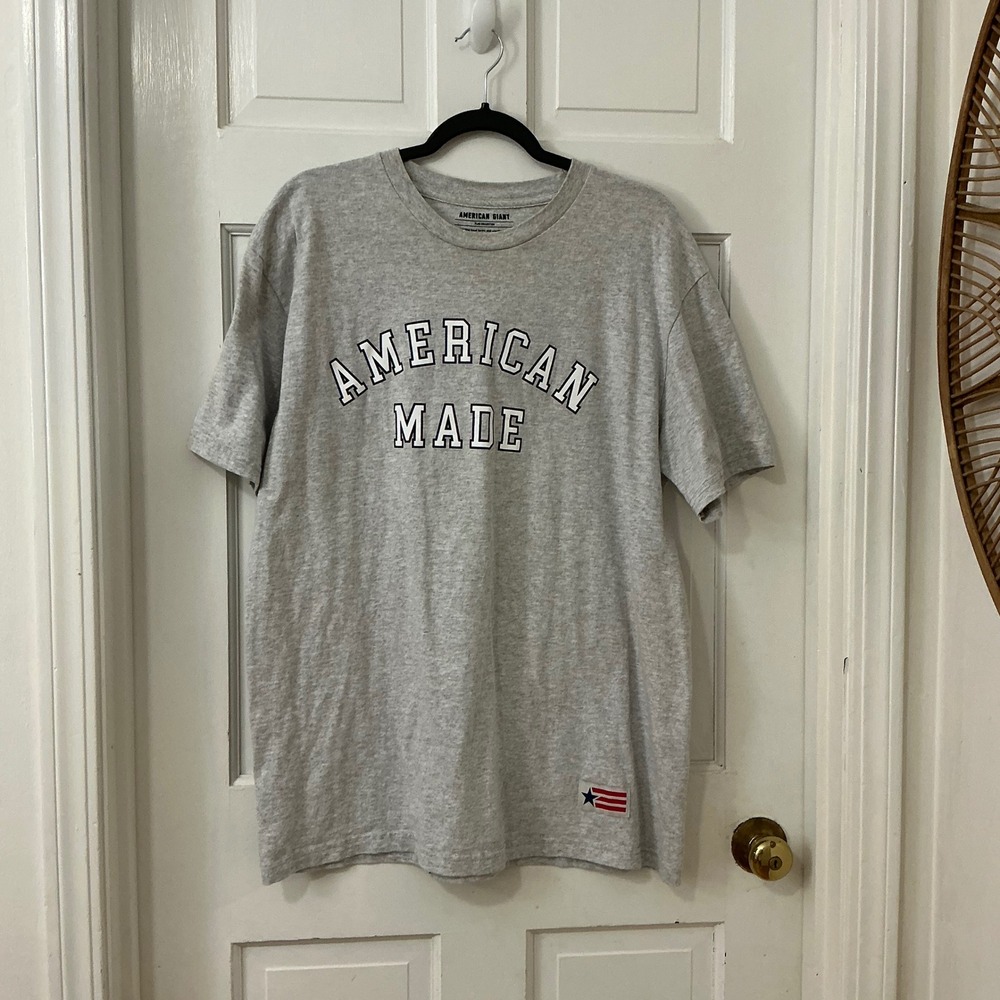 American Giant T Shirt Mens XL Gray Cotton Blend American Made Graphic Tee USA